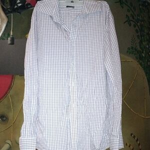 Bloomingdale's Red and White Checkered Casual Button Down Shirt